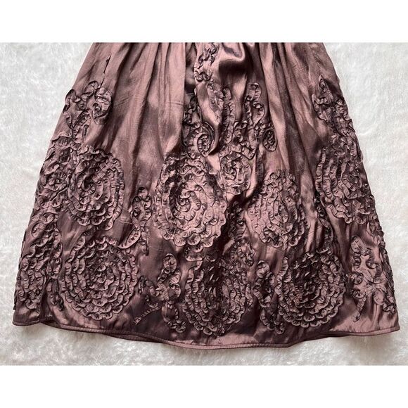 Adrianna Papell Iridescent Chocolate Brown Halter Taffeta Rosette Dress, Size 4 - Picture 16 of 16